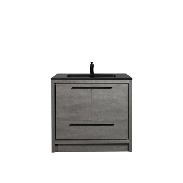 GEF Ember 36-in Cement Single Sink Freestanding Vanity with Black Engineered Quartz Top