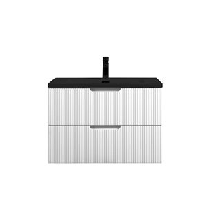 GEF Morgan 30-in Glossy White Single Sink Wall-mount Vanity with Black Engineered Quartz Top