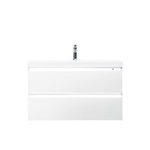 Meuble-lavabo simple mural Giselle GEF blanc lustré à comptoir d'acrylique blanc lustré 36 po