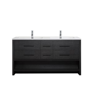 GEF Brinley 72-in Black Oak Double Sink Freestanding Vanity with Double Sink Glossy White Polymarble Top