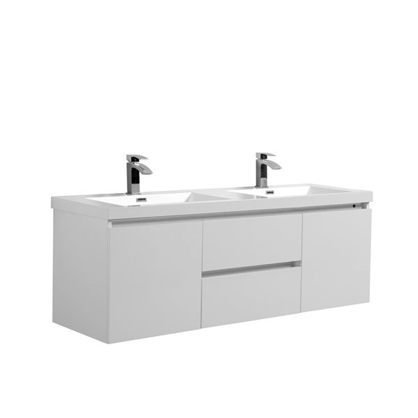 GEF Giselle 60-in Glossy White Double Sink Wall-mount Vanity with Glossy White Acrylic Top