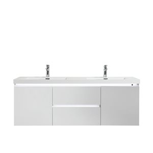 Meuble-lavabo double mural Giselle GEF blanc lustré à comptoir d'acrylique blanc lustré 60 po