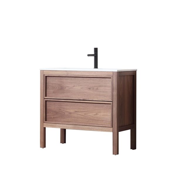 GEF Vanessa 42-in Natural Walnut Single Sink Freestanding Vanity with Pure Matte White Top