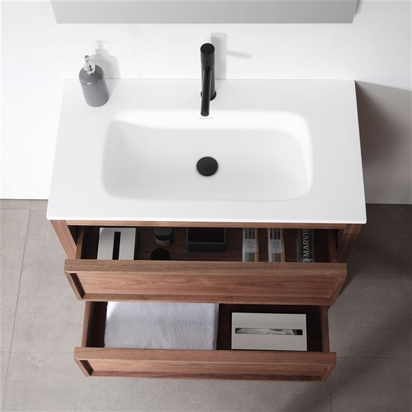 GEF Vanessa 42-in Natural Walnut Single Sink Freestanding Vanity with Pure Matte White Top