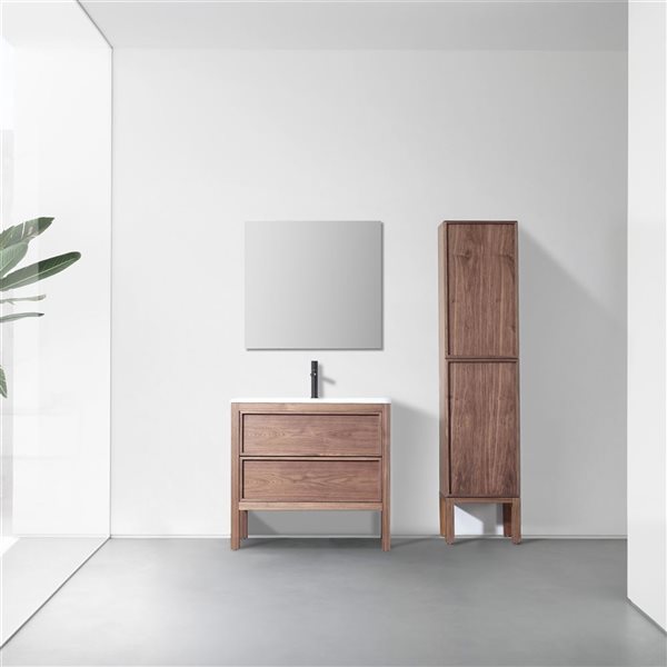 GEF Vanessa 42-in Natural Walnut Single Sink Freestanding Vanity with Pure Matte White Top