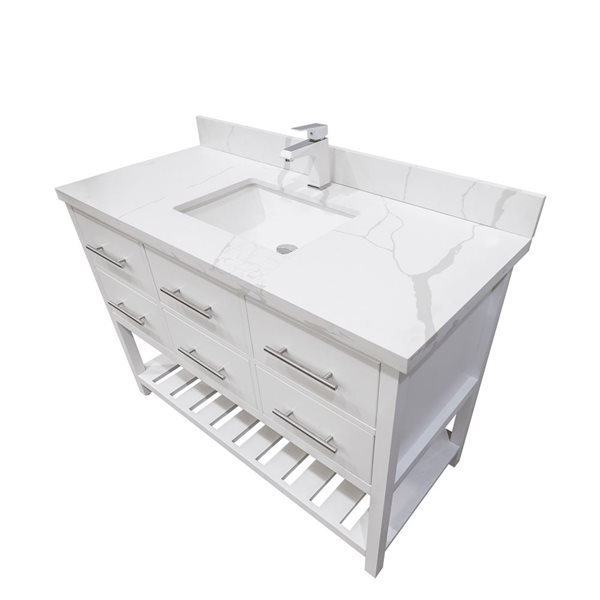 GEF Brinley 48-in White Single Sink Freestanding Vanity with Calcata Quartz Top