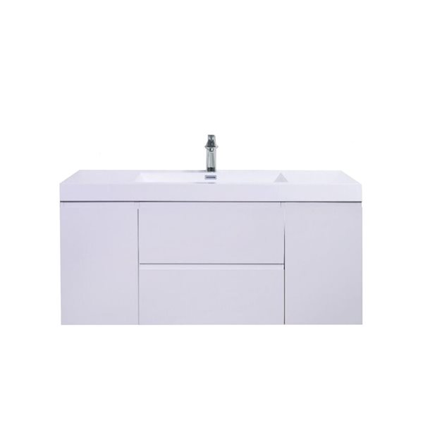 GEF Almere 48-in White Single Sink Freestanding Vanity with Polymarble Top, Metal Frame and Open Shelf