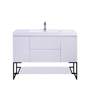 Meuble-lavabo simple autoportant Almere GEF blanc comptoir marbre synthétique cadre en métal étagère ouverte 48 po