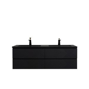 Meuble-lavabo double mural Rylee GEF noir à comptoir composite de quartz noir 60 po