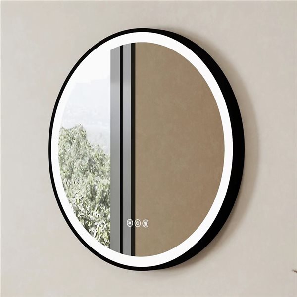 Miroir rond Cecilia de GEF à DEL à cadre en métal noir mat 24 x 24 po