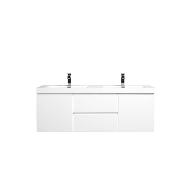 GEF Almere White 60-in Double Sink Freestanding Vanity with Polymarble Top, Metal Frame and Open Shelf