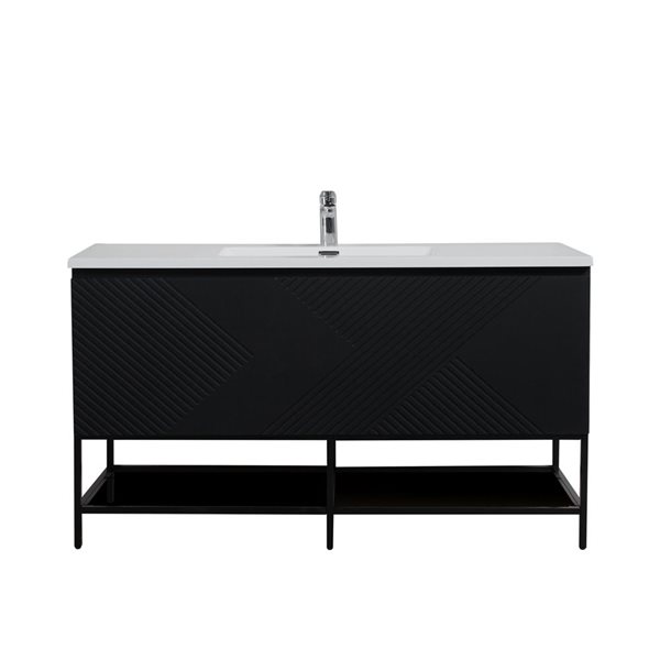 GEF Rylee 48-in Matte Black Single Sink Freestanding Vanity with Glossy White Polymarble Top, Metal Frame and Open Shelf