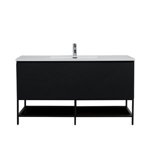 GEF Rylee 48-in Matte Black Single Sink Freestanding Vanity with Glossy White Polymarble Top, Metal Frame and Open Shelf