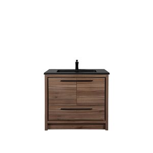 GEF Ember 36-in Black Single Sink Freestanding Vanity with Engineered Quartz Top