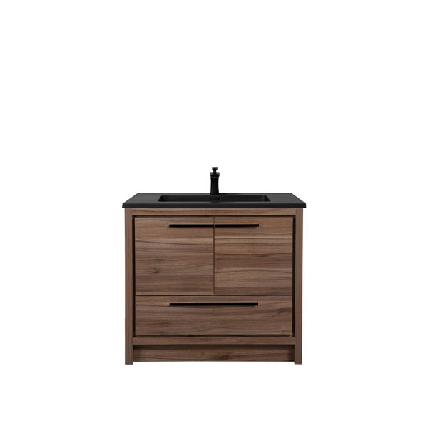 Meuble-lavabo simple autoportant Ember GEF noir avec plan en composite de quartz 36 po