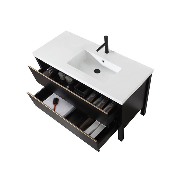 GEF Sloane 48-in Black Single Sink Freestanding Vanity with White Quartz Top