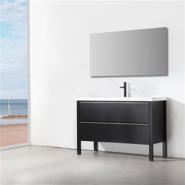 GEF Sloane 48-in Black Single Sink Freestanding Vanity with White Quartz Top