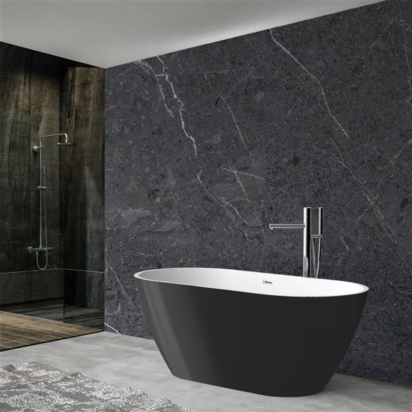 Bain ovale Lola-T de GEF empilable en acrylique blanc et noir 29 x 67 po