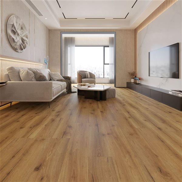 PROTIER Madrid 55-in x 7-in 6 mm Brown SPC Vinyl Click Flooring with Underpad