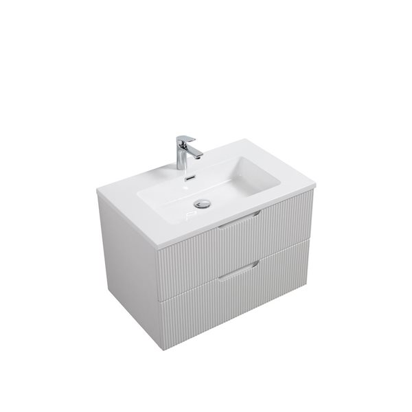 GEF Morgan 30-in Glossy White Single Sink Wall-mount Vanity with White Polymarble Top