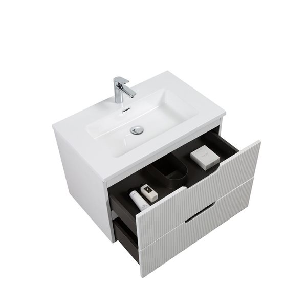 GEF Morgan 30-in Glossy White Single Sink Wall-mount Vanity with White Polymarble Top