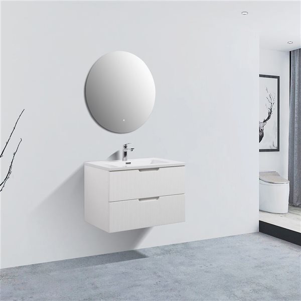 GEF Morgan 30-in Glossy White Single Sink Wall-mount Vanity with White Polymarble Top