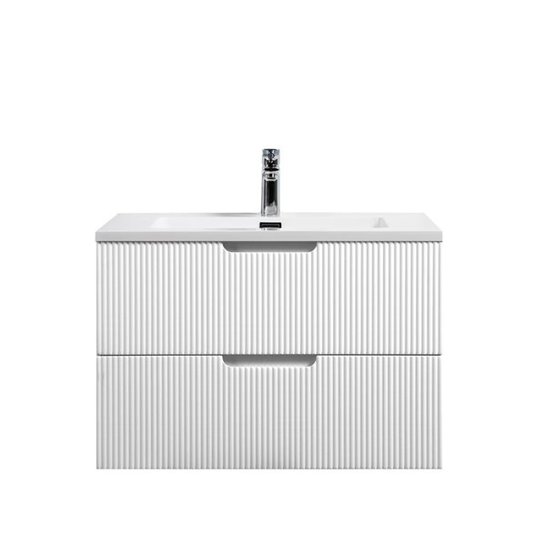 Meuble-lavabo simple mural Morgan GEF 30 po blanc lustré à comptoir de marbre synthétique blanc