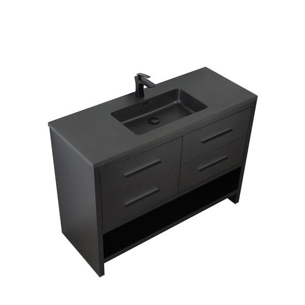 GEF Brinley 48-in Black Oak Single Sink Freestanding Vanity with Black Engineered Quartz Top