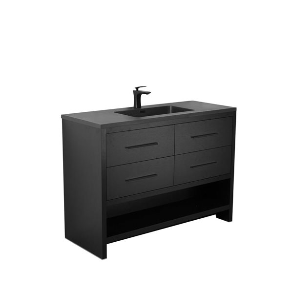 GEF Brinley 48-in Black Oak Single Sink Freestanding Vanity with Black Engineered Quartz Top