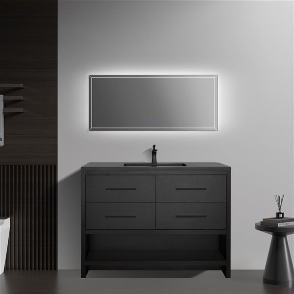 GEF Brinley 48-in Black Oak Single Sink Freestanding Vanity with Black Engineered Quartz Top