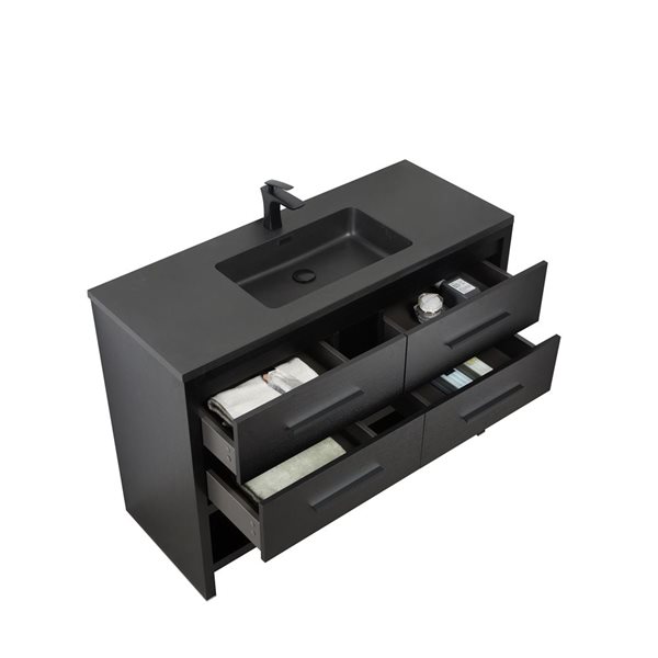 GEF Brinley 48-in Black Oak Single Sink Freestanding Vanity with Black Engineered Quartz Top