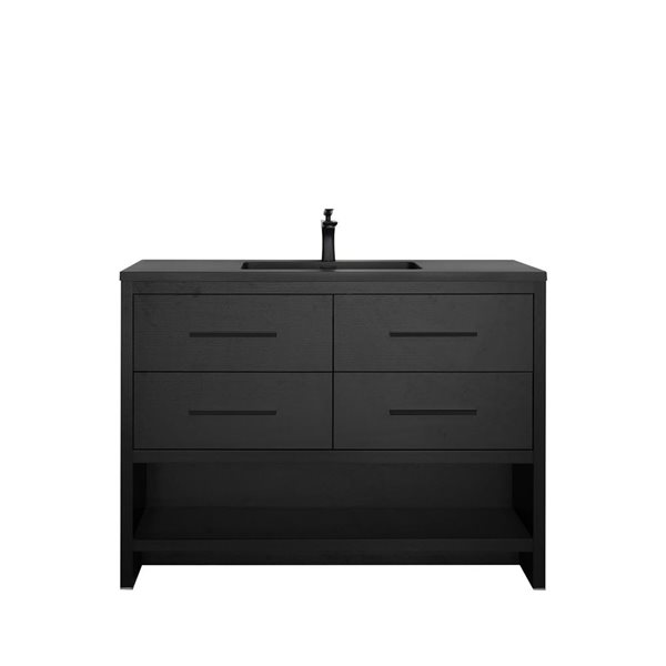 GEF Brinley 48-in Black Oak Single Sink Freestanding Vanity with Black Engineered Quartz Top