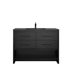 GEF Brinley 48-in Black Oak Single Sink Freestanding Vanity with Black Engineered Quartz Top