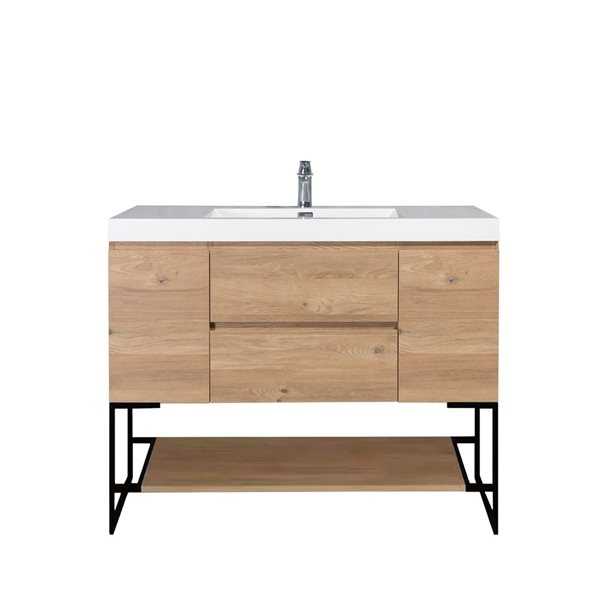 GEF Almere 48-in Rough Oak Single Sink Freestanding Vanity with Polymarble Top and Metal Frame and Open Shelf