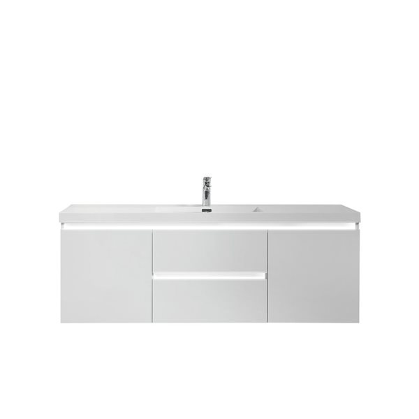 Meuble-lavabo simple mural Giselle GEF blanc lustré à comptoir d'acrylique blanc lustré 48 po