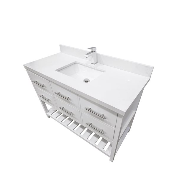 GEF Brinley 48-in White Single Sink Freestanding Vanity with Pure White Quartz Top