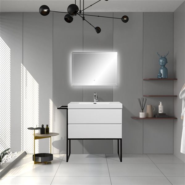 GEF Almere 36-in White Single Sink Freestanding Vanity with White Polymarble Top