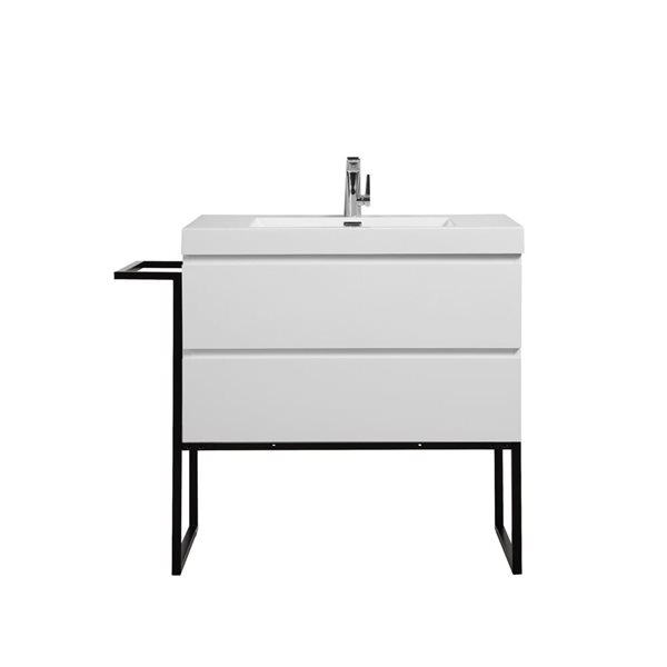 GEF Almere 36-in White Single Sink Freestanding Vanity with White Polymarble Top