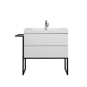 GEF Almere 36-in White Single Sink Freestanding Vanity with White Polymarble Top