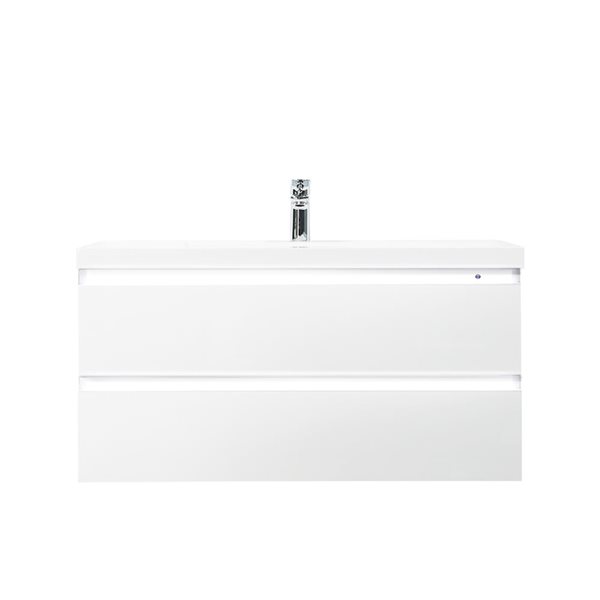 Meuble-lavabo simple mural Giselle GEF blanc lustré à comptoir d'acrylique blanc lustré 42 po