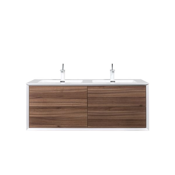 GEF Floy 48-in Walnut Double Sink Freestanding Vanity with Ceramic Top and Metal Frame and Open Shelf