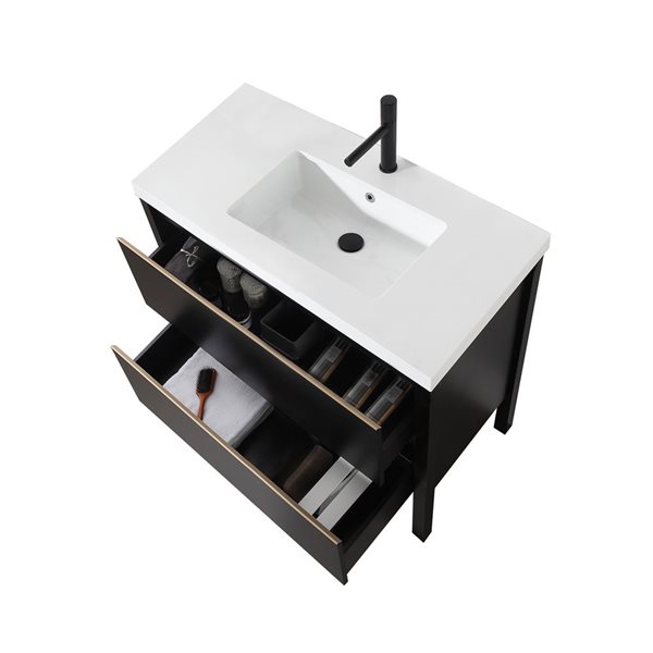 GEF Sloane 36-in Black Single Sink Freestanding Vanity with White Quartz Top