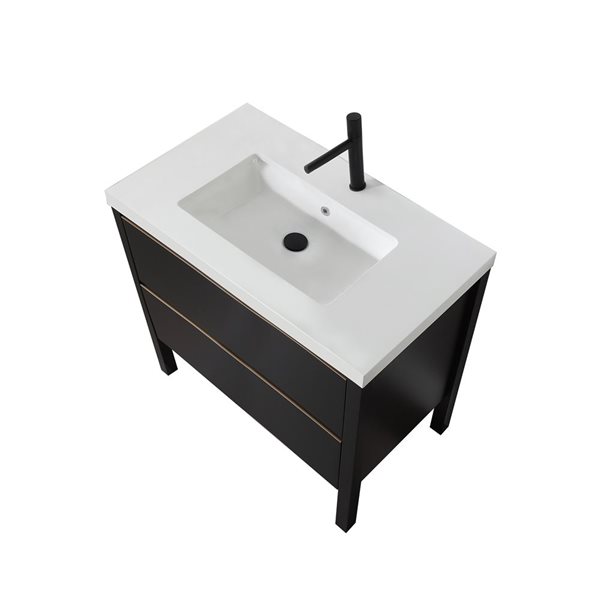 GEF Sloane 36-in Black Single Sink Freestanding Vanity with White Quartz Top