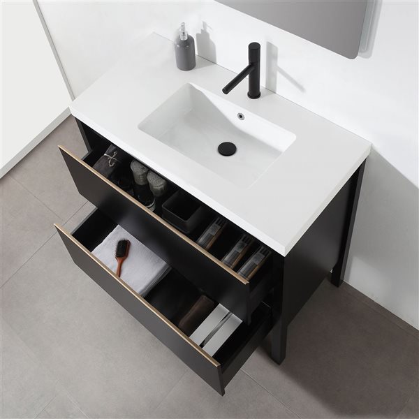 GEF Sloane 36-in Black Single Sink Freestanding Vanity with White Quartz Top