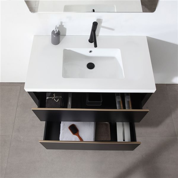 GEF Sloane 36-in Black Single Sink Freestanding Vanity with White Quartz Top