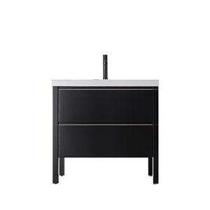 GEF Sloane 36-in Black Single Sink Freestanding Vanity with White Quartz Top