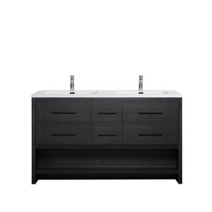 GEF Brinley 60-in Black Oak Double Sink Freestanding Vanity with Glossy White Polymarble Top