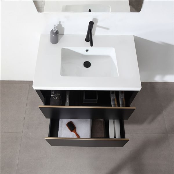 GEF Sloane 30-in Black Single Sink Freestanding Vanity with White Quartz Top