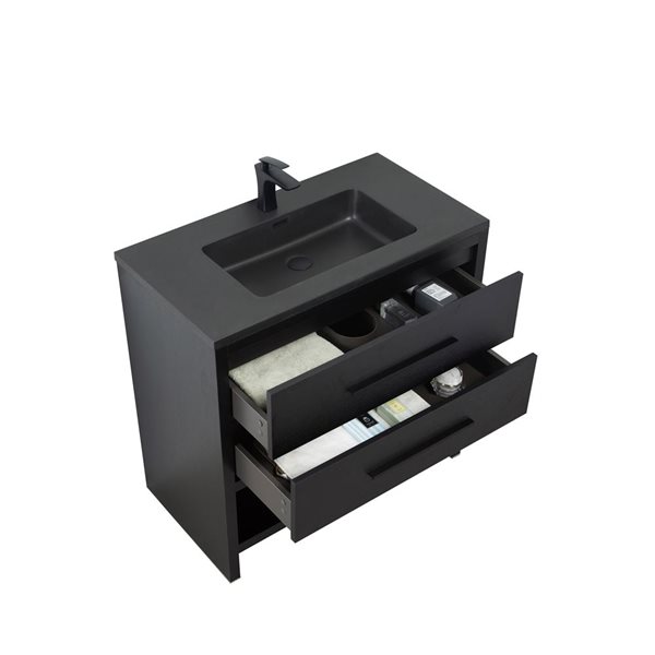 GEF Brinley 36-in Black Oak Single Sink Freestanding Vanity with Black Engineered Quartz Top