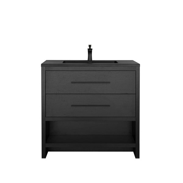 GEF Brinley 36-in Black Oak Single Sink Freestanding Vanity with Black Engineered Quartz Top